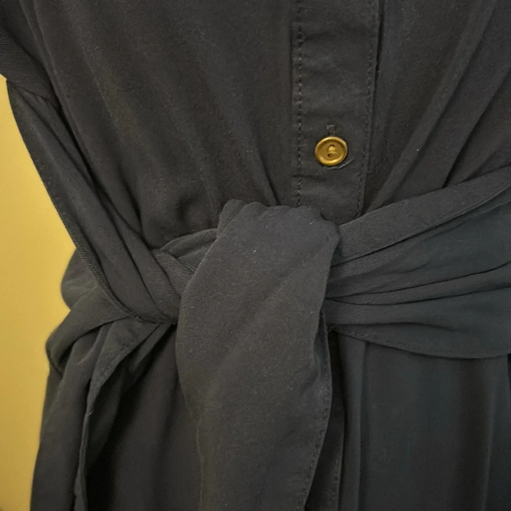 Navy Blue Button-Up Shirt-Dress - Picture 4 of 12